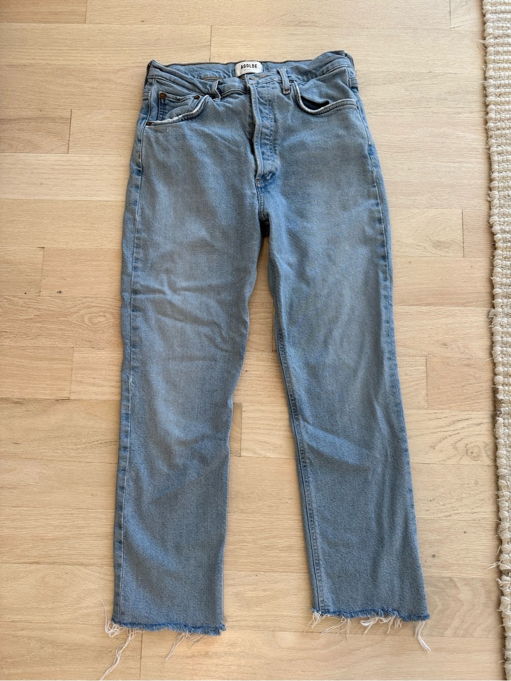 AGOLDE Riley Crop - Light Wash Blue High-Rise Button-Fly Jeans - Size 27